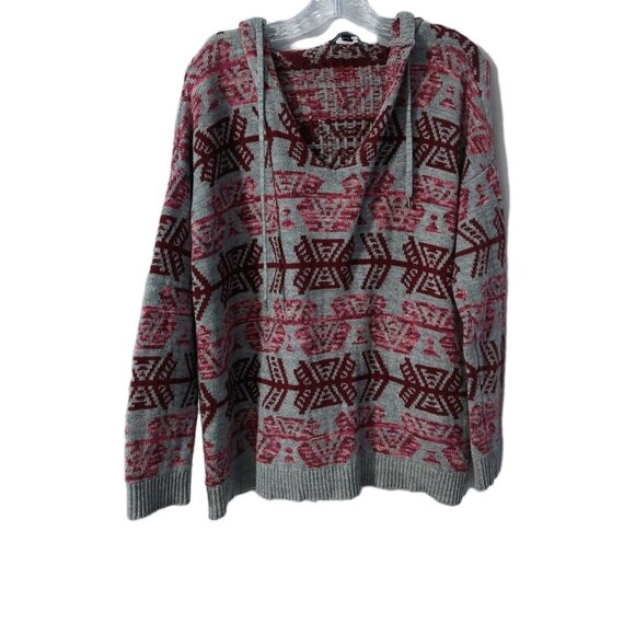 American Eagle Sweaters - American Eagle Womens Sweater Size Medium Gray Aztec Print Hooded V-Neck